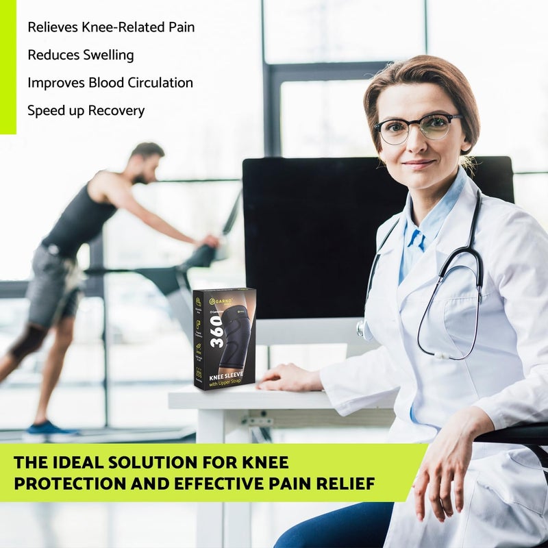 GARNO Knee Brace For Knee Pain, Compression Sleeve with Strap for Patella and IT Band Support; Relief for Arthritis, Meniscus, ACL; Men & Women; Running, Workout, Weightlifting (Medium) - Image 3