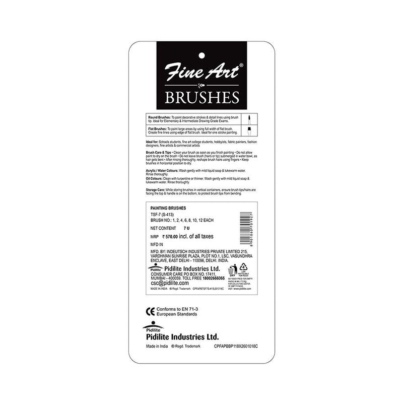 Fine Art Pidilite Fine Art, Paint Brushes, Flat Brushes for Painting, Set of 7, (Size: 1,2,3,4,5,6,8) - Image 2