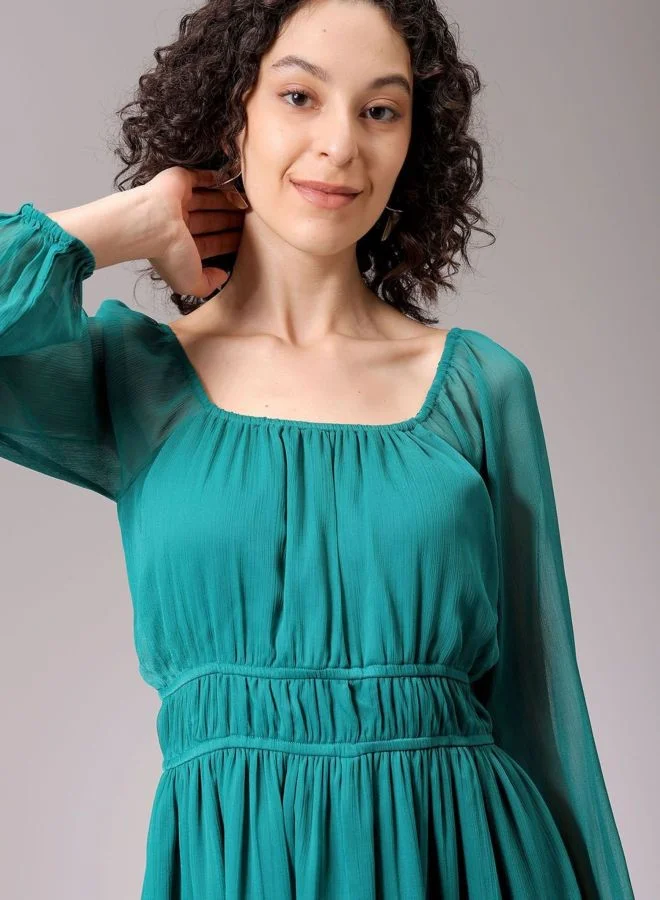 Freehand  Women Fit and Flared Solid Sweetheart Neck Long Sleeve Mini Dress for Women | Best Price UAE