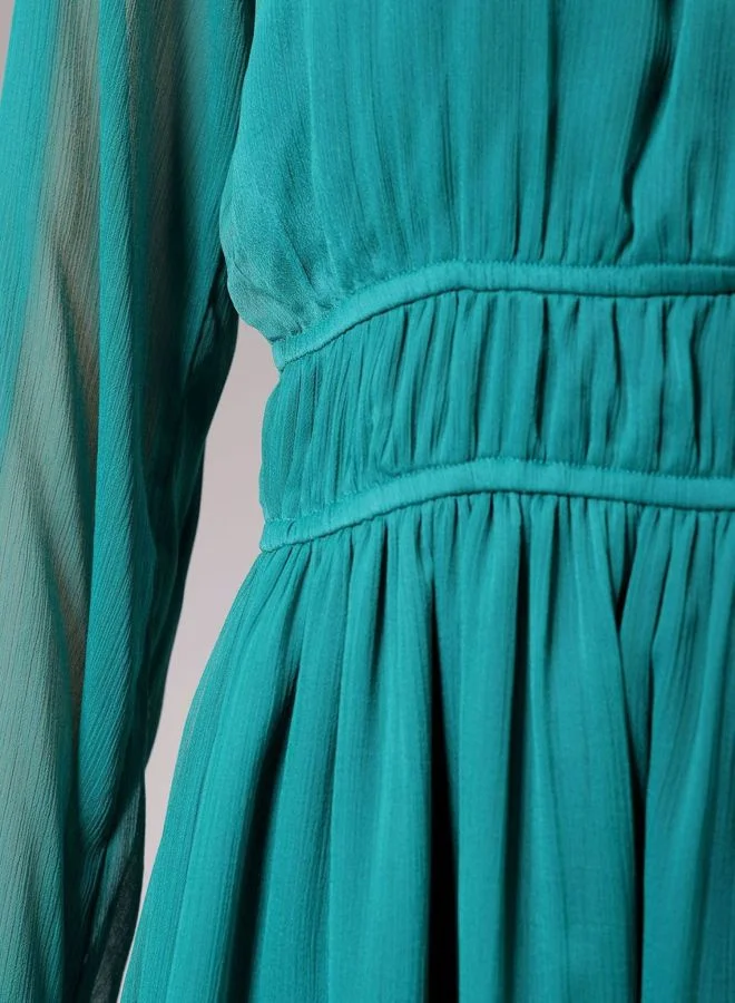 Freehand  Women Fit and Flared Solid Sweetheart Neck Long Sleeve Mini Dress for Women | Best Price UAE