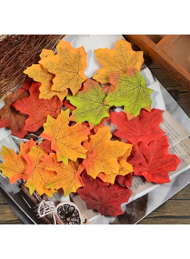 200pcs Mixed Colors Artificial Maple Leaf Wreath Realistic Fall Foliage Orange Red Yellow Green Brown Golden Plastic Indoor Outdoor Home Wedding Christmas Thanksgiving Tabletop Or Wall Hanging No Maintenance Required - Image 1
