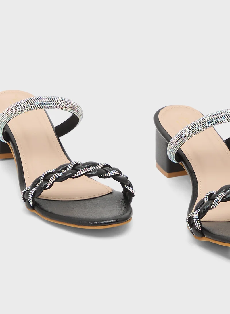 Pink Step Diamante Heeled Sandal