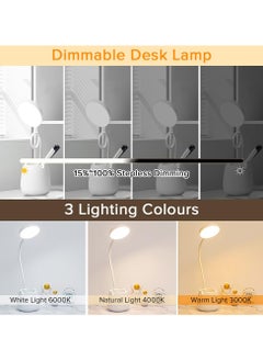 Alruht Desk Lamp, Touch Lamp with 3 Colour Modes, 360° Adjustable Arm, LED Table Lamp for Home Office, Dimmable Desk Lamp with Pen and Phone Holder (White)  - Image 2