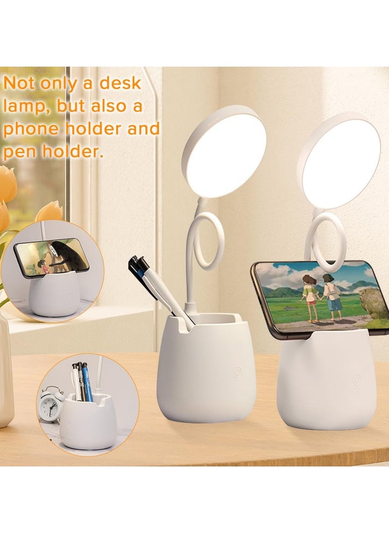 Alruht - Desk Lamp, Touch Lamp with 3 Colour Modes, 360° Adjustable Arm, LED Table Lamp for Home Office, Dimmable Desk Lamp with Pen and Phone Holder (White) - Image 1