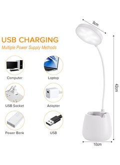 Alruht Desk Lamp, Touch Lamp with 3 Colour Modes, 360° Adjustable Arm, LED Table Lamp for Home Office, Dimmable Desk Lamp with Pen and Phone Holder (White)  - Image 4
