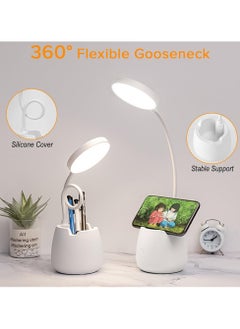 Alruht Desk Lamp, Touch Lamp with 3 Colour Modes, 360° Adjustable Arm, LED Table Lamp for Home Office, Dimmable Desk Lamp with Pen and Phone Holder (White)  - Image 3