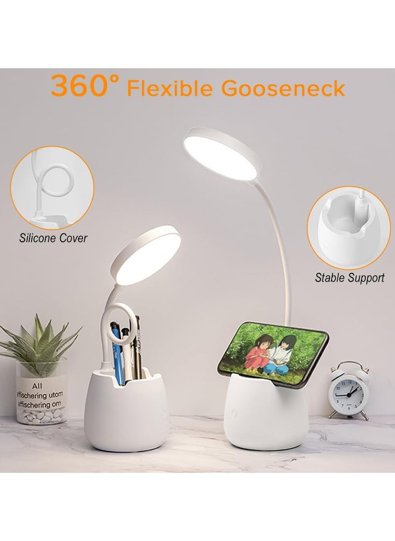 Alruht - Desk Lamp, Touch Lamp with 3 Colour Modes, 360° Adjustable Arm, LED Table Lamp for Home Office, Dimmable Desk Lamp with Pen and Phone Holder (White) - Image 1