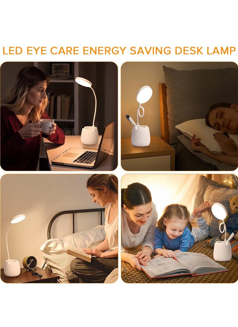 Alruht - Desk Lamp, Touch Lamp with 3 Colour Modes, 360° Adjustable Arm, LED Table Lamp for Home Office, Dimmable Desk Lamp with Pen and Phone Holder (White) - Image 1