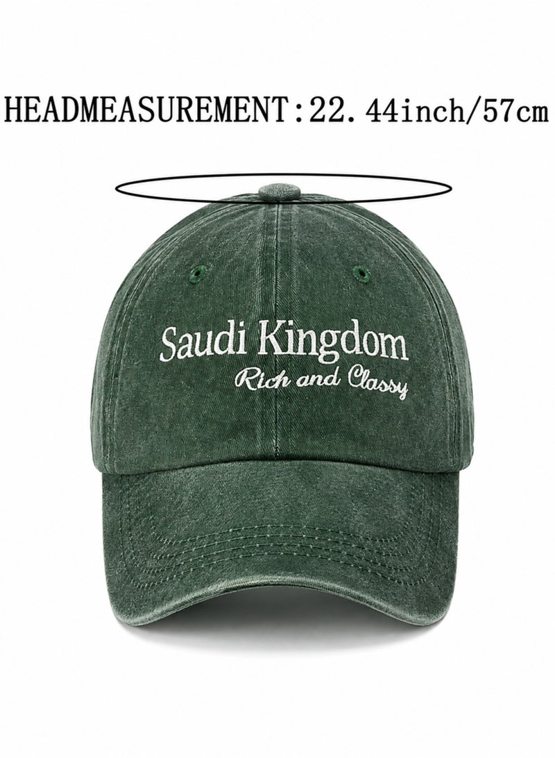 قبعة بيسبول خضراء مطرزة بعبارة "Saudi Kingdom" - للجنسين، قابلة للتعديل - Image 2