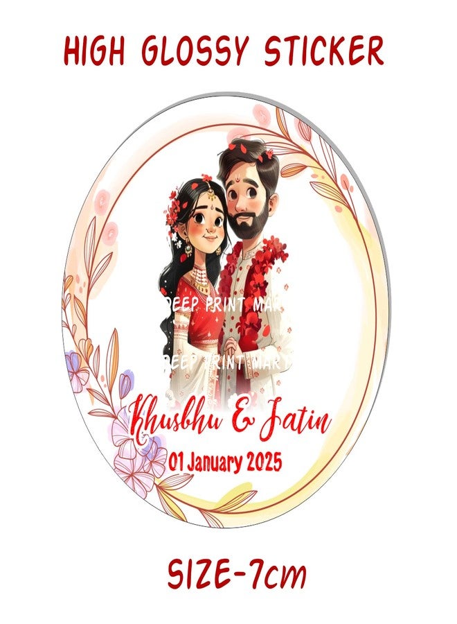 Deep Print Mart Wedding Sticker Size 2.25 Inch - 60 Pcs Self-Adhesive Return Gift Stickers for Wedding, Mehendi, Marriage Anniversary Functions (DESIGN-07) - Image 2