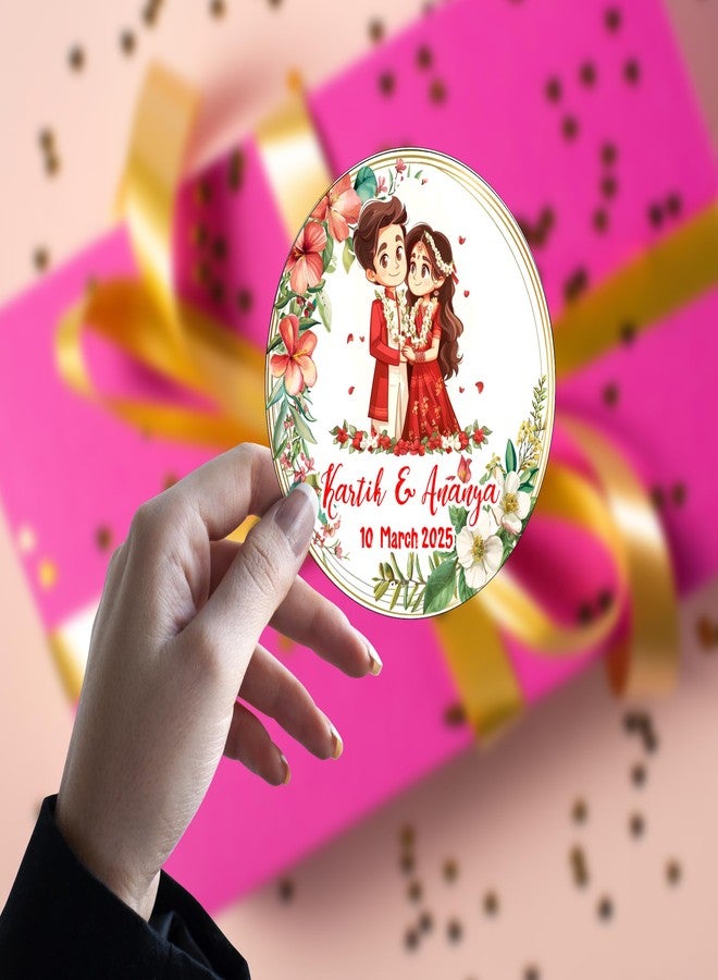Deep Print Mart Wedding Sticker Size 2.25 Inch - 60 Pcs Self-Adhesive Return Gift Stickers for Wedding, Mehendi, Marriage Anniversary Functions (DESIGN-07) - Image 4