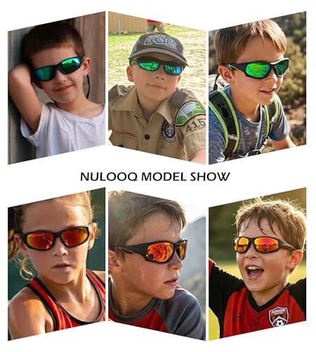 NULOOQ Kids Baseball Polarized Sunglasses – Unbreakable Flexible Youth Sports Sunglasses for Boys Girls Age 4-12 (Black/Green + Black/Red) - 2 Pack - Image 2