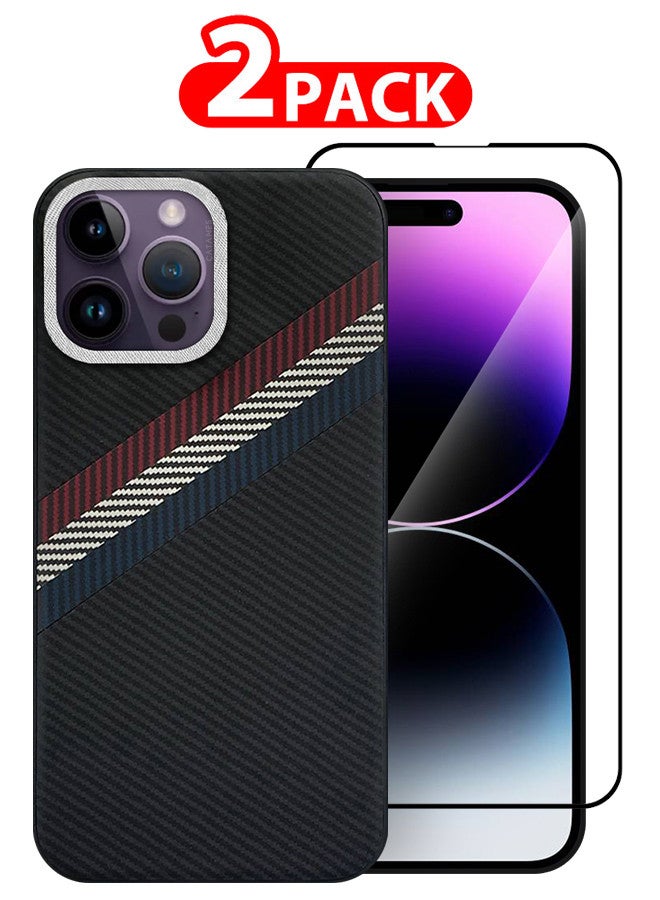 CATANES (لـ iPhone 14 Pro Max) غلاف وحماية شاشة من نمط ألياف الكربون - حزمة 2، غلاف خلفي رفيع ومضاد للصدمات - Image 1