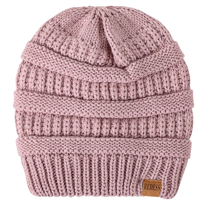 REDESS Slouchy Beanie Hat for Men and Women Winter Warm Chunky Soft Oversized Cable Knit Cap Light Pink - Image 4