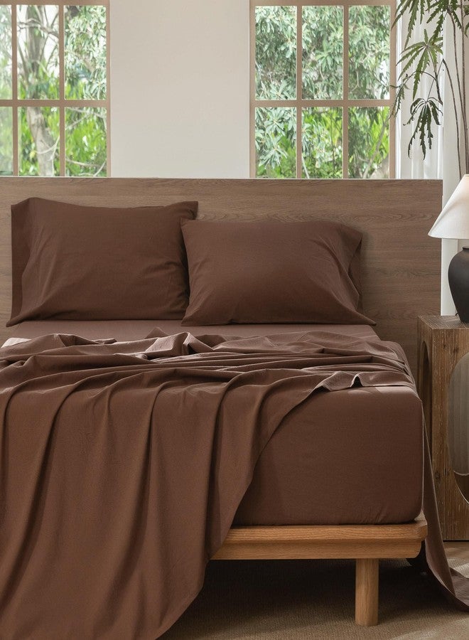 MooMee Bedding Sheet Set 100% Washed Cotton Linen Like Textured Breathable Durable Soft Comfy (Solid Cocoa Brown, Twin) - Image 5