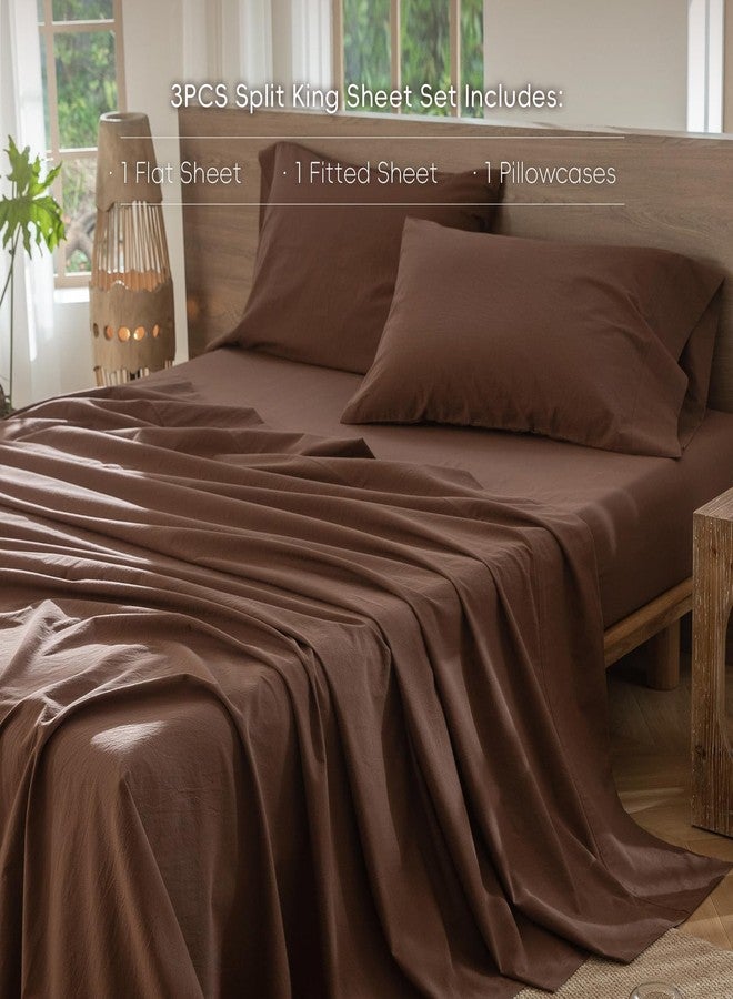 MooMee Bedding Sheet Set 100% Washed Cotton Linen Like Textured Breathable Durable Soft Comfy (Solid Cocoa Brown, Twin) - Image 2