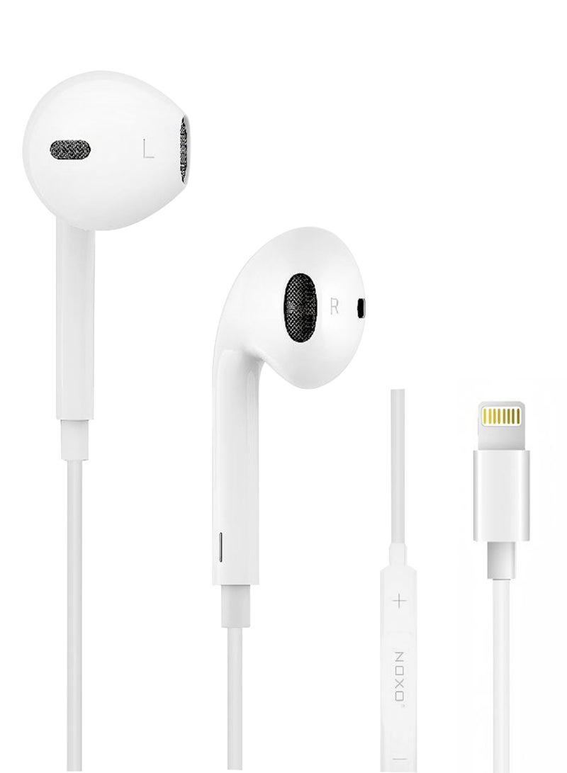 NOXO Wired Stereo Earphones HFN-2 Lightning – Premium Sound with Built-in Mic & Controls - White - Image 2