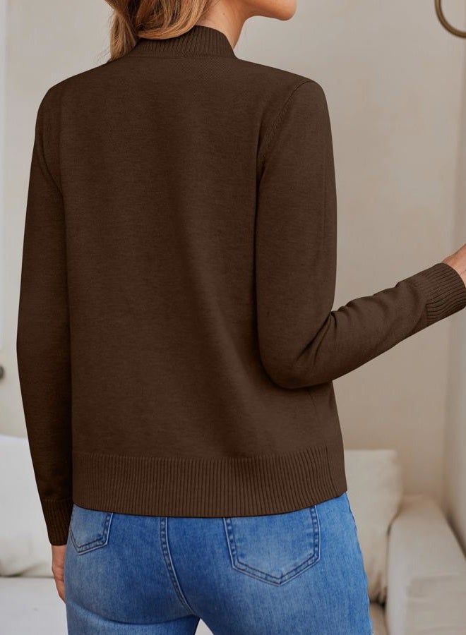 LILLUSORY Womens Zip Up Cardigan Sweaters Crew Neck Trendy Jackets Long Sleeve Outfits Fall Fashion 2025 Winter Clothing, Chocolate Brown, L - Image 4