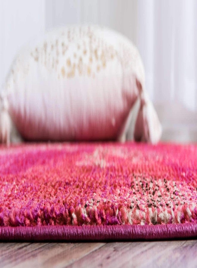 يونيك لوم سجادة أرضية من مجموعة يونيك لوم جاردان، بألوان زاهية ونابضة بالحياة، بتصميم تجريدي مستوحى من الألوان المائية، مقاس 2 قدم و7 بوصات × 10 أقدام، لون وردي/بني - Image 4