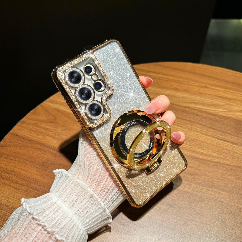 WATACHE Designed for Samsung Galaxy S26 Ultra Case Clear Glitter with Kickstand & Camera Lens Protector,Cute Bling Sparkly Diamond Rhinestones Shockproof Protective Cover Case for Women Girls(Gold) - Image 4