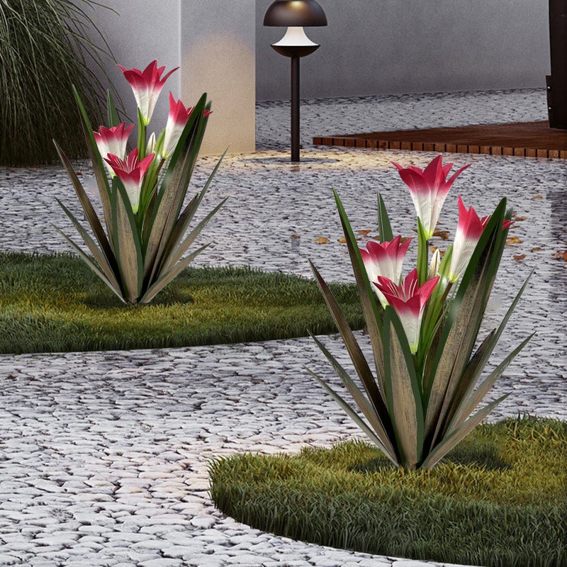 Homight Metal Agave Plant Outdoor Decoration Lily Mexican Yard Art Garden Gift Home Decor Hand Painted Metal Agave Garden Yard Statue, Outdoor Lawn Ornaments (2 Big Red Lilies) - Image 3