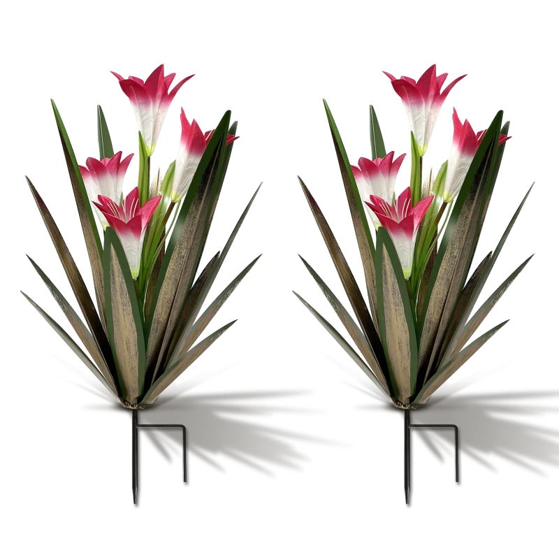 Homight Metal Agave Plant Outdoor Decoration Lily Mexican Yard Art Garden Gift Home Decor Hand Painted Metal Agave Garden Yard Statue, Outdoor Lawn Ornaments (2 Big Red Lilies) - Image 1
