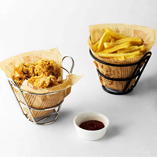 Hemoton Metal French Fry Basket Stand 4.5 Inch Wire Cone Snack Holder for Kitchen Restaurant Party Serving - Image 2