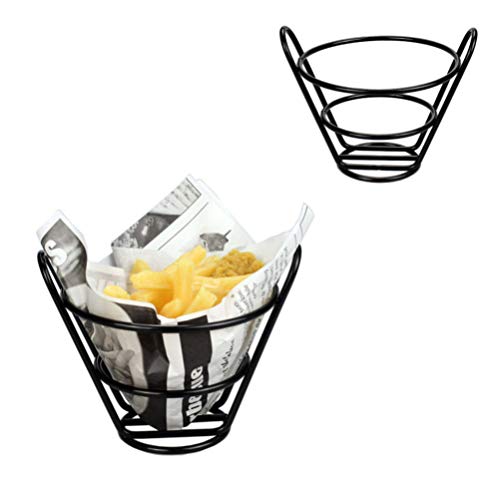 Hemoton Metal French Fry Basket Stand 4.5 Inch Wire Cone Snack Holder for Kitchen Restaurant Party Serving - Image 1