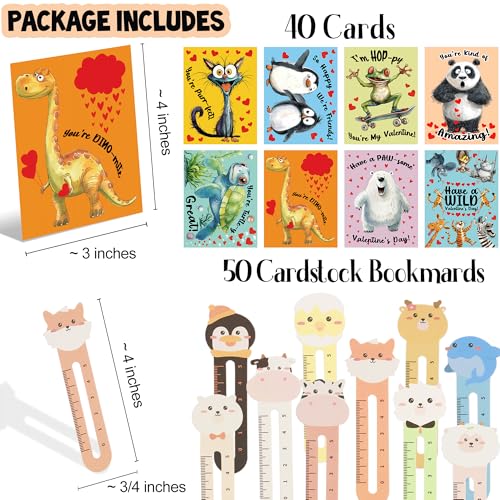 Bemoor 40 Pack Valentines Cards for Kids Classroom, Valentines for Kids Classroom, Class Valentines Day Gifts for Kids - 40 Cards with 50 Bookmarks Set - Image 3