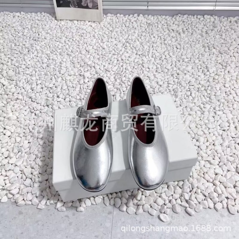 High-End Genuine Leather Round Toe Shallow Mouth Flat Buckle Mary Jane Shoes Ballet Shoes Milk Shoes - Image 4