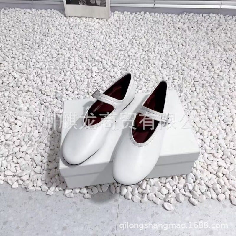 High-End Genuine Leather Round Toe Shallow Mouth Flat Buckle Mary Jane Shoes Ballet Shoes Milk Shoes - Image 1