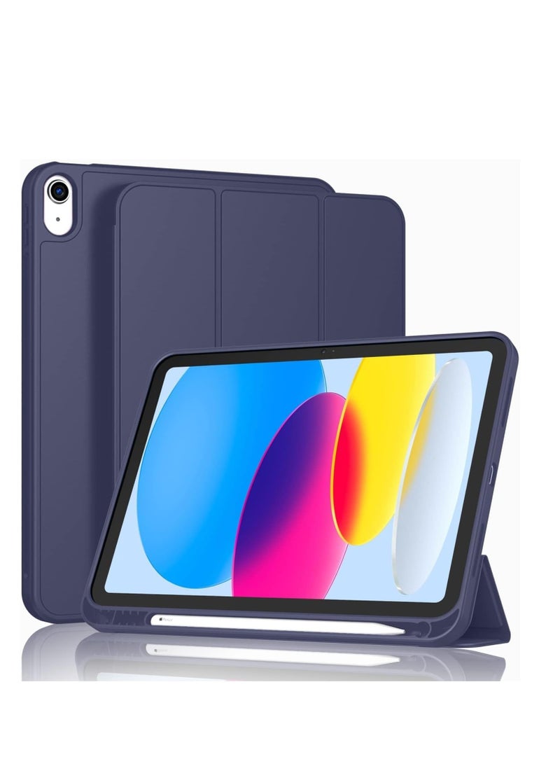 Case for iPad 10th Generation 10.9 Inch, 2022  & ipad 11th genration 2025 Case with Pencil Holder - Protective Trifold Stand Smart Cover [Support Touch ID & Auto Wake/Sleep] comaptiple with (A3354/A3355/A3356 /A2696/A2757/A2777)  , Navy Blue - Image 1