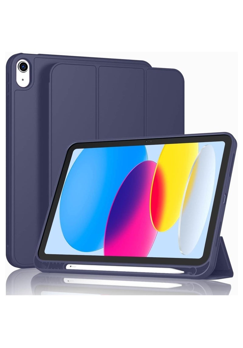حافظة لجهاز iPad الجيل العاشر 10.9 بوصة، 2022 وiPad الجيل الحادي عشر 2025 مع حامل قلم رصاص - غطاء ذكي ثلاثي الطي واقٍ [يدعم Touch ID وخاصية الإيقاظ/السكون التلقائي] متوافق مع (A3354/A3355/A3356/A2696/A2757/A2777) ،أزرق بحري - Image 1