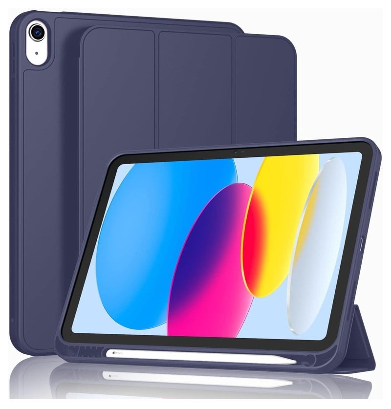 Case for iPad 10th Generation 10.9 Inch, 2022  & ipad 11th genration 2025 Case with Pencil Holder - Protective Trifold Stand Smart Cover [Support Touch ID & Auto Wake/Sleep] comaptiple with (A3354/A3355/A3356 /A2696/A2757/A2777)  , Navy Blue - Image 1
