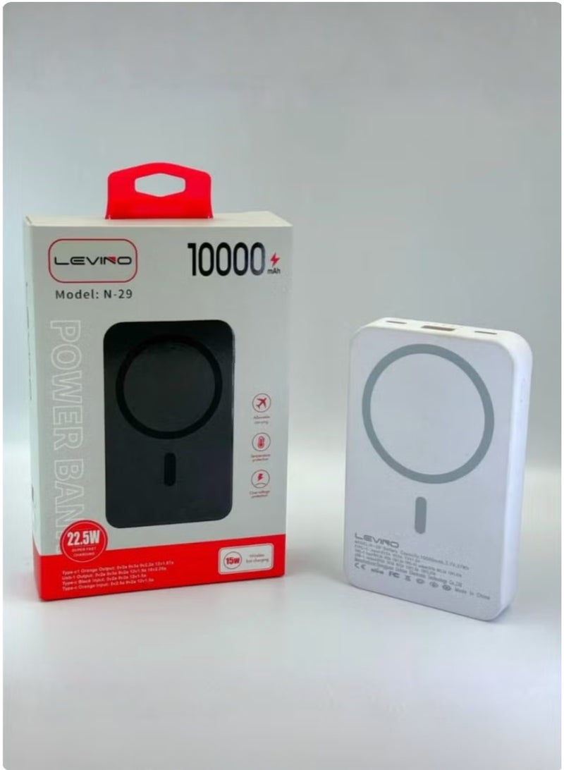 LEVINO MagSafe 10000mAh Power Bank with 22.5W PD Fast Charging & 15W Wireless Charger, Built-in Cables, Foldable Stand, White - Image 4