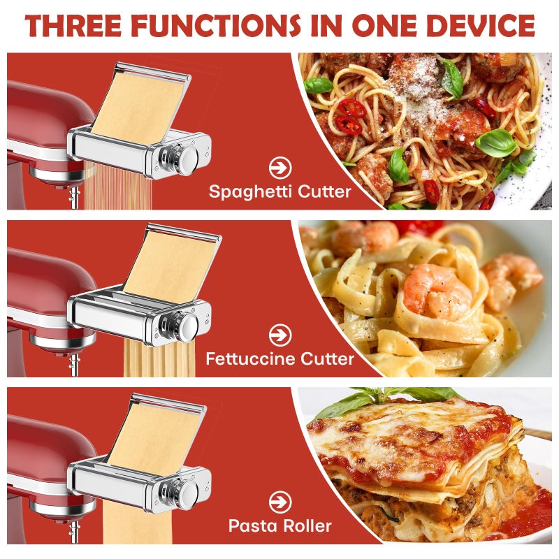 FOCOllK 3-in-1 Pasta Attachment for KitchenAid Stand Mixer - Stainless Steel Pasta Maker with Roller, Spaghetti & Fettuccine Cutters | Professional Pasta Accessories for Homemade Noodles & Italian Cuisine - Image 5
