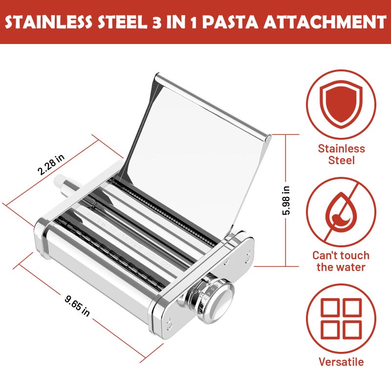 FOCOllK 3-in-1 Pasta Attachment for KitchenAid Stand Mixer - Stainless Steel Pasta Maker with Roller, Spaghetti & Fettuccine Cutters | Professional Pasta Accessories for Homemade Noodles & Italian Cuisine - Image 2