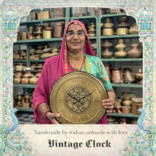 Vintage Clock Vintage Handicraft Decorative Wooden German Silver Brass Inlay Artware/Handcrafted Fleur De Lis Design Wall Art Clock/VC-8010-W12 - Image 4