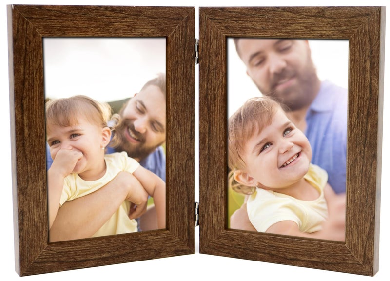 Double Photo Picture Frame 6 x 4 Brown Holds 2 Photographs Twin Hinged 6x4 10 x 15 cm Brown Frames 6x4 Photo Frames 4x6 Photo Collage Gallery Display