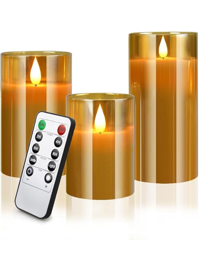 The Bros Flameless Led ing, Real Wax Fake Wick Moving Flame Faux Wickless Pillar Battery Operated with Timer Remote Glass Effect for Festival Wedding Home Party Decor - Image 1