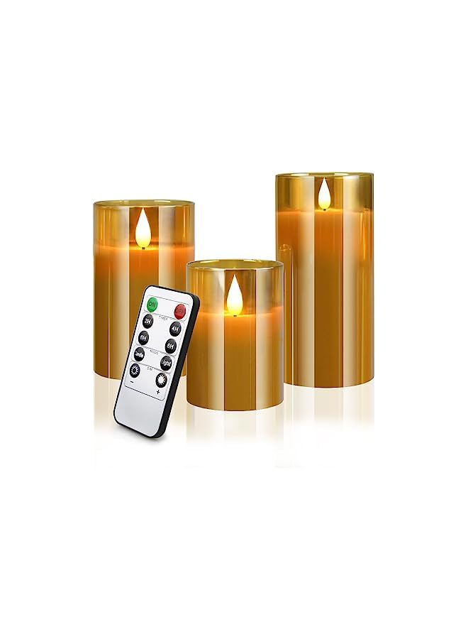 The Bros Flameless Led ing, Real Wax Fake Wick Moving Flame Faux Wickless Pillar Battery Operated with Timer Remote Glass Effect for Festival Wedding Home Party Decor - Image 2