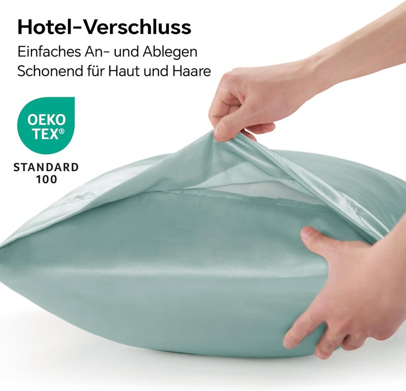 BEDELITE Satin Cushion Cover Set of 2 40 x 60 cm Haze Blue | Silk Pillowcase Alternative, Soft for Summer, 2 Hair Bobbles Included, for Hair and Skin - Image 2