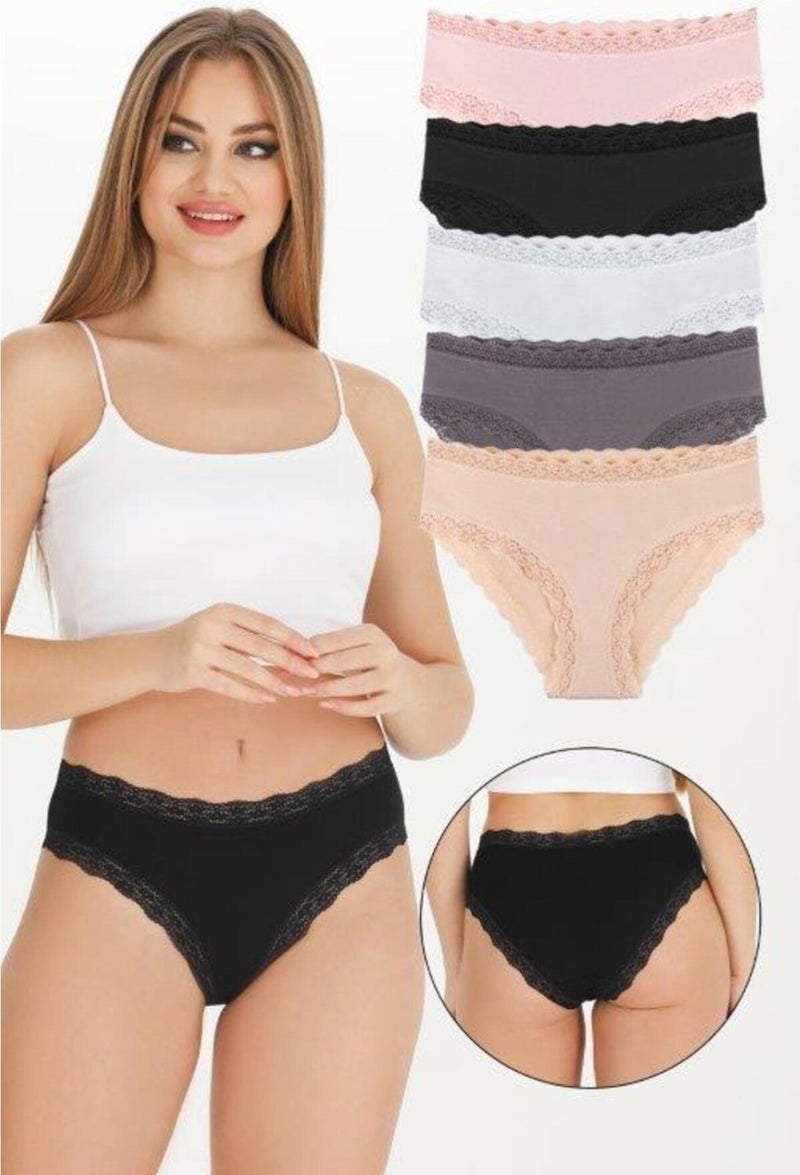 Sensu Women's Lacy Mixed Colors Slip Panties 5 Pack Set KTS3070-5 - Image 1