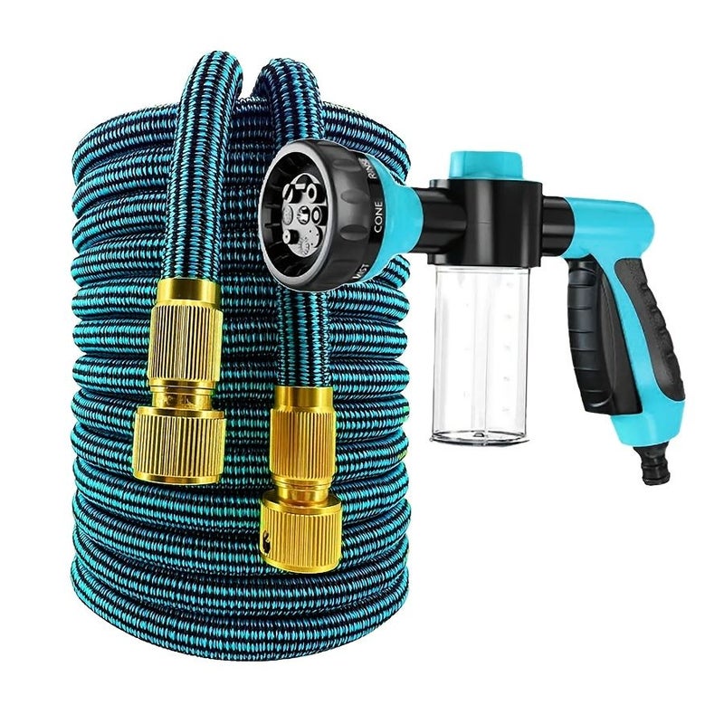 Blue Black Stripes High Pressure Car Wash Gun with Foam Pot And 50FT Retractable Hose - Image 1