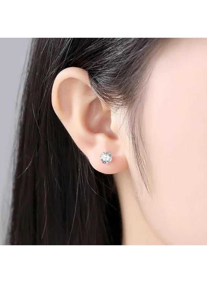 S999 الفضة سوليتير الماس مسمار أقراط للنساء أقراط بسيطة ولامعة محاكاة الماس للتنقل اليومي - Image 3