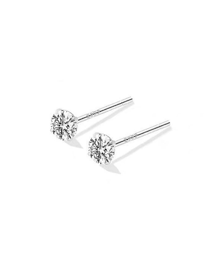 S999 الفضة سوليتير الماس مسمار أقراط للنساء أقراط بسيطة ولامعة محاكاة الماس للتنقل اليومي - Image 1