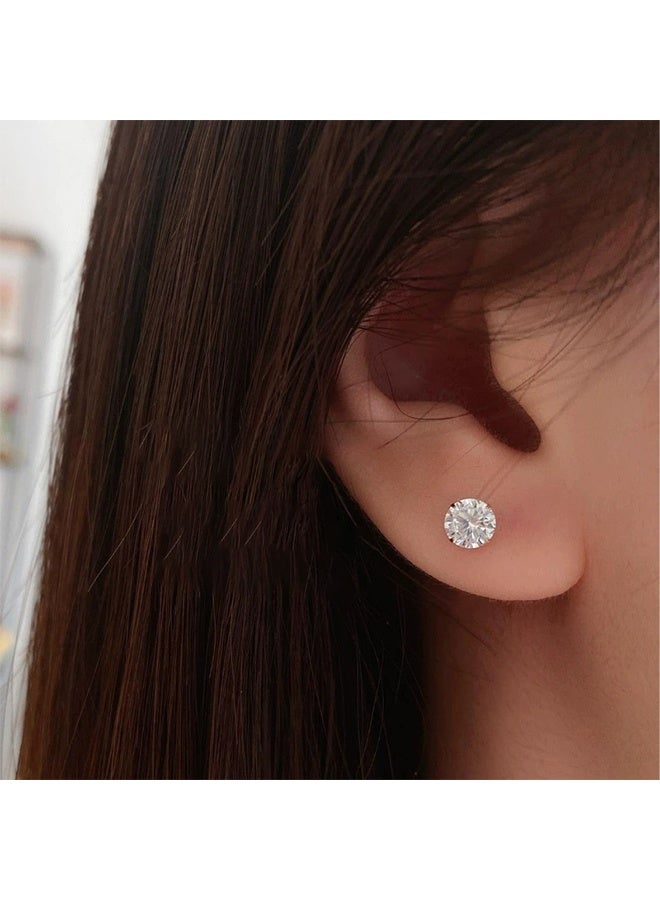 S999 الفضة سوليتير الماس مسمار أقراط للنساء أقراط بسيطة ولامعة محاكاة الماس للتنقل اليومي - Image 2