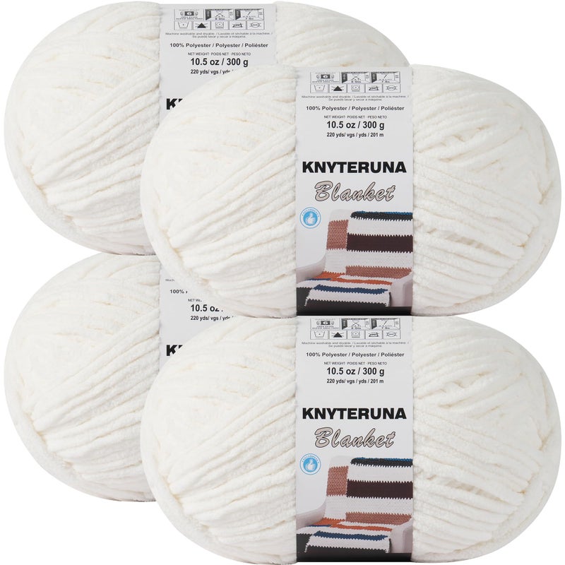 Knyteruna #6 Super Bulky Blanket Yarn for Crocheting - 4 Skeins(Each 10.5oz/300g, 220yds/201m), Chunky Chenille Thick Plush Big Soft Yarn for Crocheting Knitting Blankets, Cream - Image 1