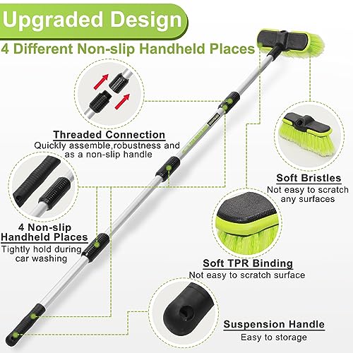 ZimiTeda 65”165cm Car Wash Brush Long Handle Soft Bristle Scrub Cleaning Mop with 4 Hand-held Places Extendable Washing Brushes Broom Kit for RV Boat Truck SUV Caravan Solar Panel House Siding,Sweep Snow - Image 2