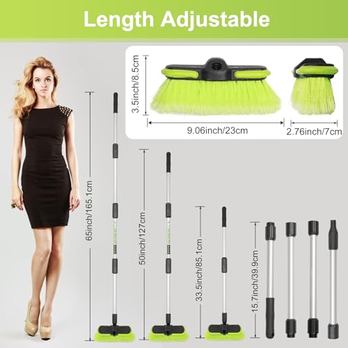 ZimiTeda 65”165cm Car Wash Brush Long Handle Soft Bristle Scrub Cleaning Mop with 4 Hand-held Places Extendable Washing Brushes Broom Kit for RV Boat Truck SUV Caravan Solar Panel House Siding,Sweep Snow - Image 4